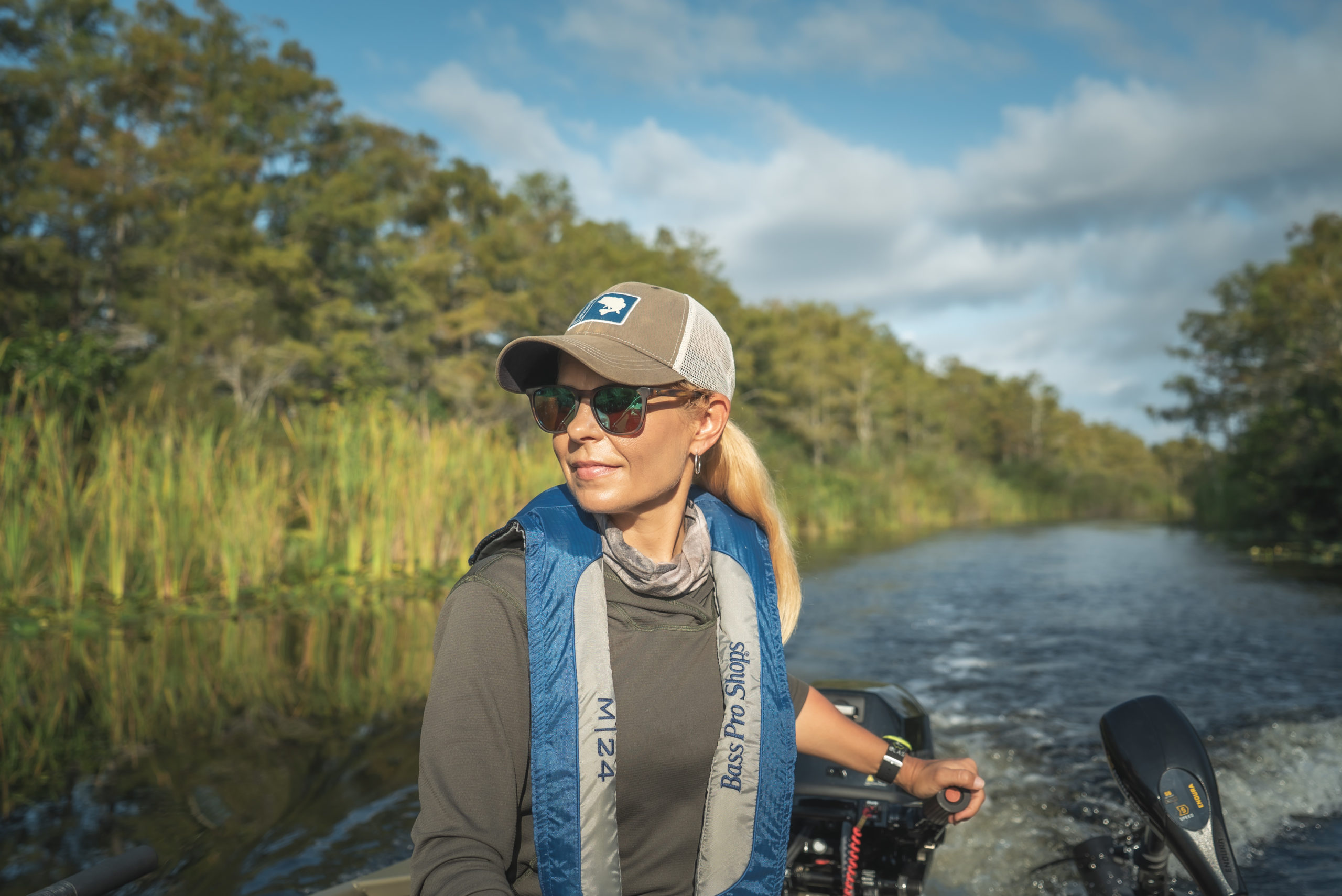 A woman on a boat, safe boating concept. 